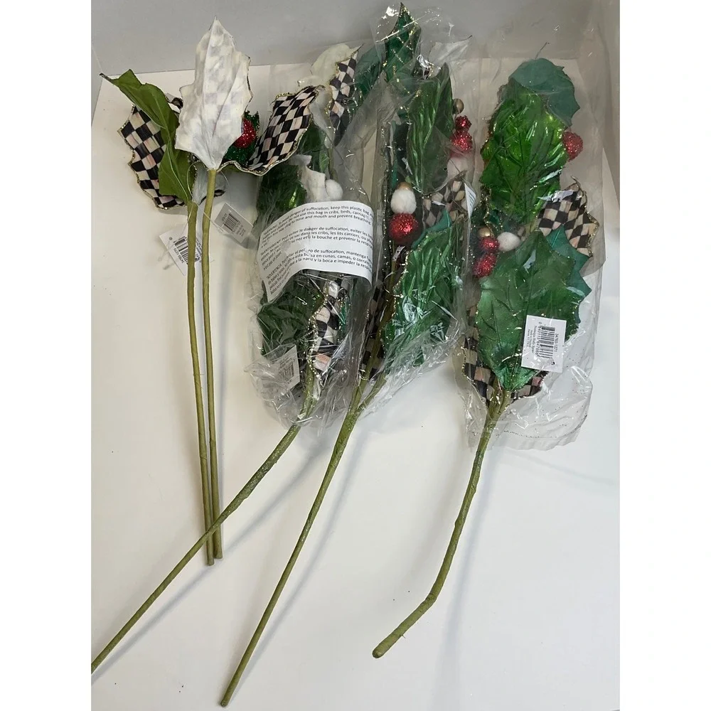 MacKenzie-Childs Christmas Holly Pick Nostalgia Spray Courtly Check 5pc Set NEW